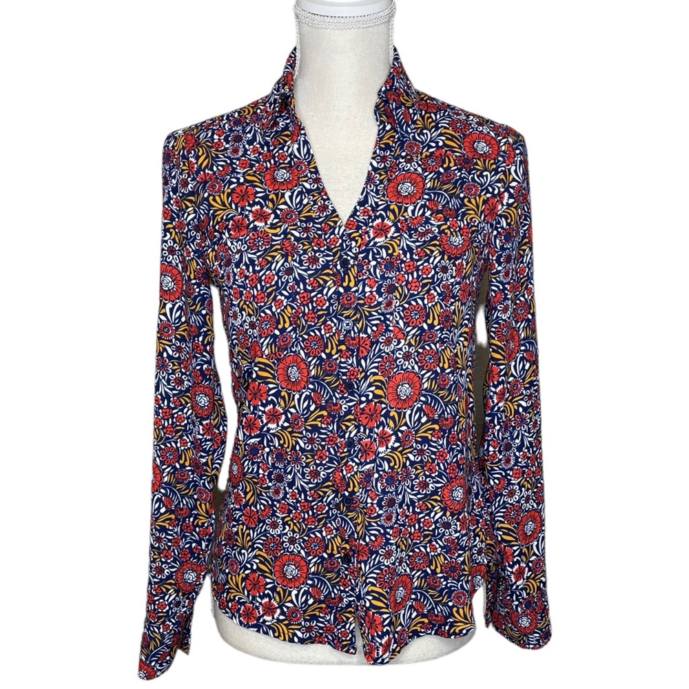 Express Portofino Shirt Slim Fit Blouse Floral Convertible Sleeve Size XS